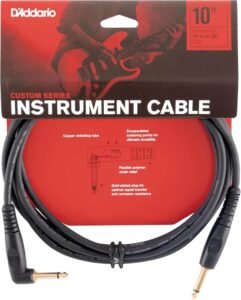 D’Addario Accessories Custom Series Guitar Cables - Instrument Cable with ¼ Inch Ends - High Performance Guitar Cord - For Guitars, Bass, Keyboards - Mono - Right Angle, 10 feet