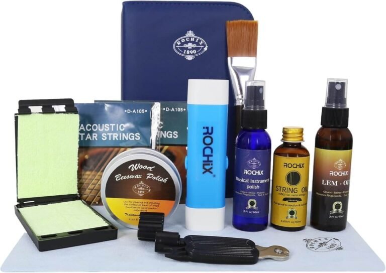 Guitar Cleaner Care Cleaning Kit,Maintenance Kit 11 Pack,Beeswax,Polish,Lemon Oil,String Oil,String Saver,String Guard Pen(Random Color),Winder,Guitar Strings,String Brush,Cleaning Cloth,Case