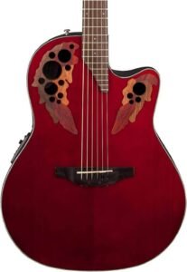 Ovation Celebrity Collection 6 String Acoustic-Electric Guitar, Right, Ruby Red, Super Shallow Body (CE48-RR)