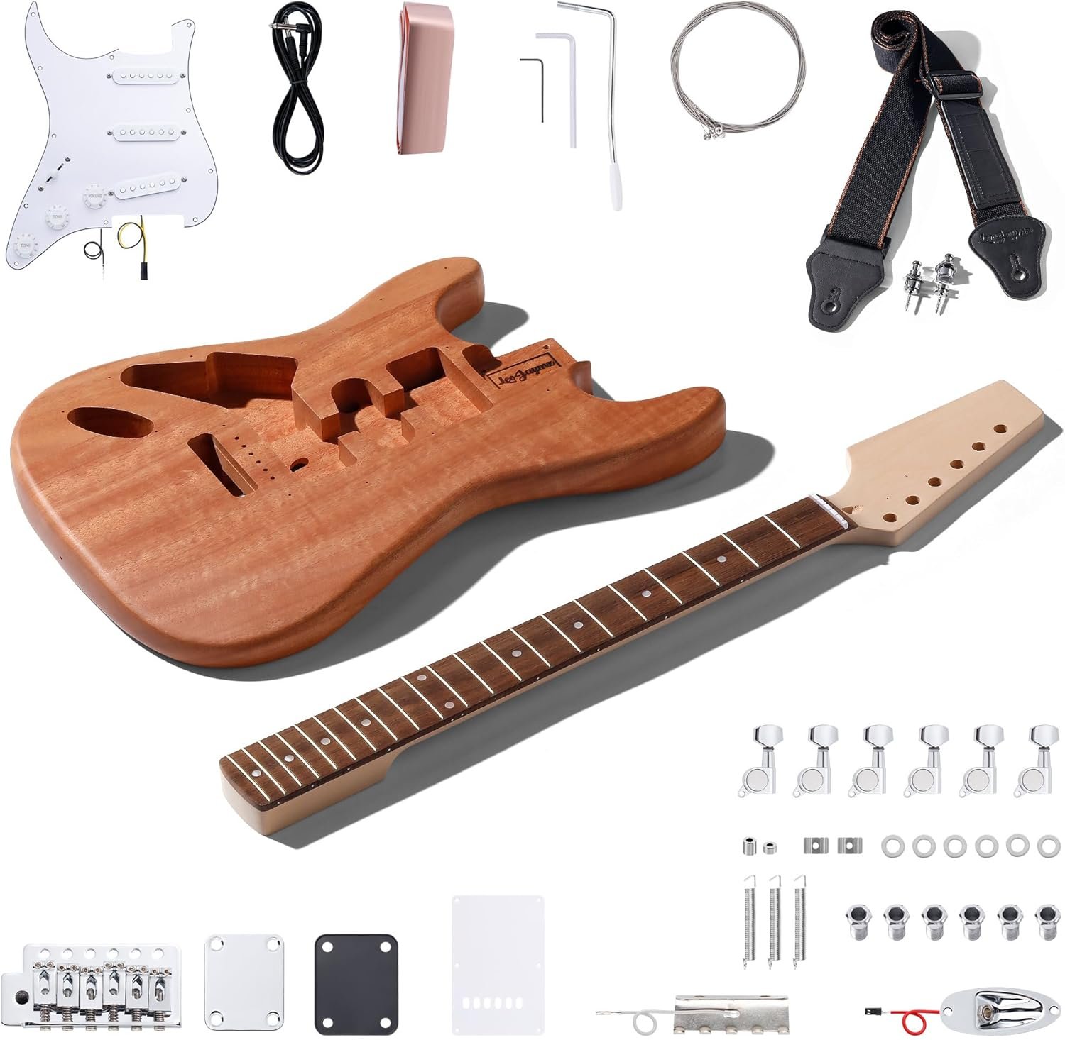 Leo Jaymz DIY ST Lefthand Style Electric Guitar Kits with Mahogany Body and Maple Neck - Laurel wood Fretboard and All