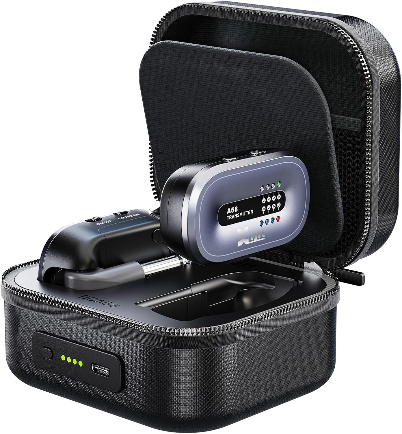 Xvive AC58 Wireless Guitar System 5.8GHz, A58 Guitar Wireless System with Charging Case for Active or Passive Pickup Electric/Acoustic Bass Guitar