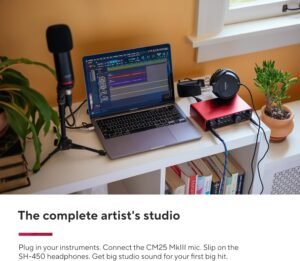Focusrite Scarlett 2i2 Studio 4th Gen USB Audio Interface Bundle for the Songwriter with Condenser Microphone and Headphones for Recording, Streaming, and Podcasting