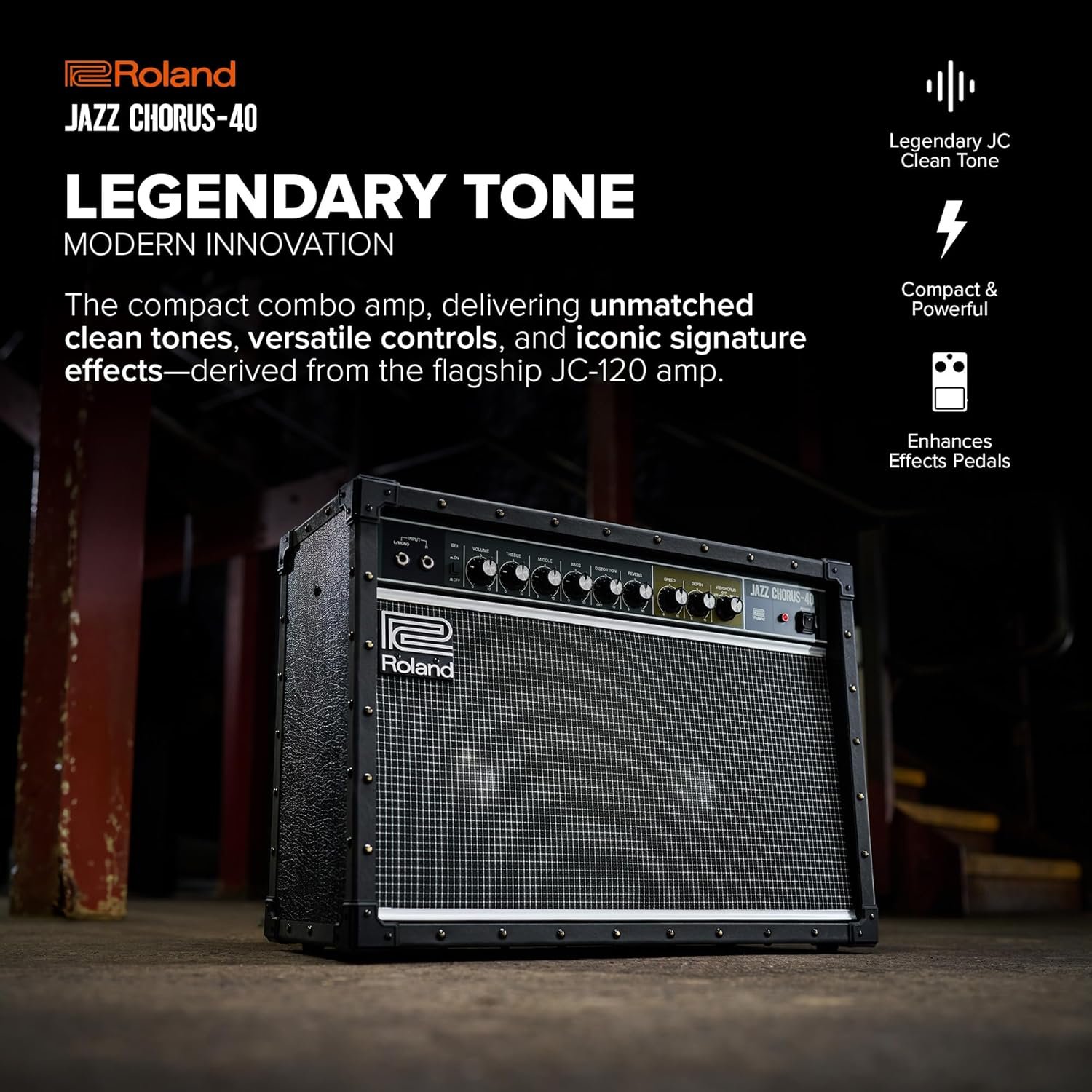 Roland JC-40 Jazz Chorus | Compact Guitar Amp | Iconic JC Clean Tone | Signature Dimensional Space Chorus Effect | Powerful 40-Watt Stereo Amp | Dual 10” Speakers | Enhances Pedals, Multi-FX & More
