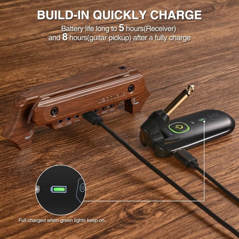 Wireless Acoustic Guitar Pickup Rechargable Magnetic And Microphone Soundhole Pickup For Acoustic Guitar Build-In Volume Control(Wood Grain)
