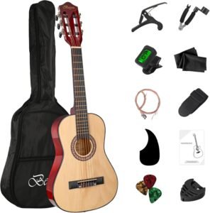30in Beginner Acoustic Guitar Basic Starter Kit Tuner Bag Capo Strings Winders Strap Picks Student/Kids Guitar Pickguard with Gig Bag