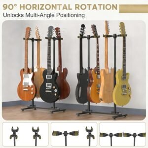 Fulgutonit Guitar Stand for 4 Guitars, Heavy Duty Multi Guitar Holder Stand with Adjustable Height & 90° Gravity-Lock U-Hook, 4 Guitar Rack Floor for Electric, Acoustic, Classical Guitars & Bass