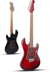 Red HSH solid body guitar with Alnico 5 pickups and locking machine heads