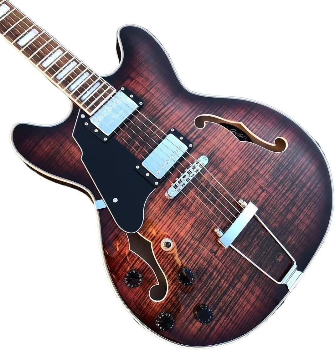 Custom left handed hollow body electric guitar designed for expressive playing