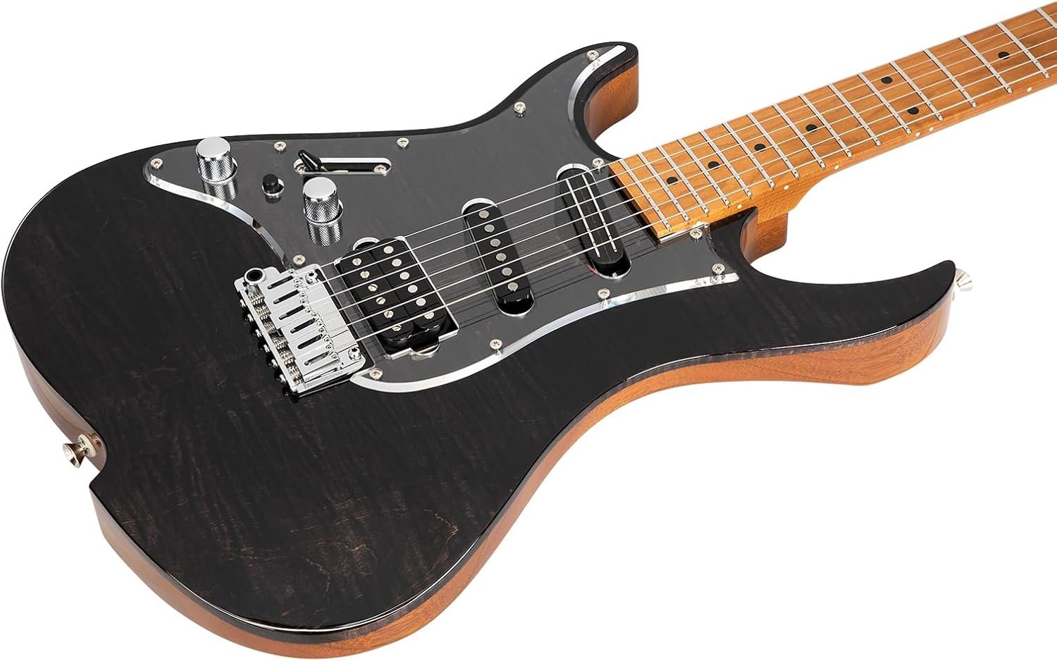 Left-handed electric guitar during a late-night creative session