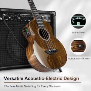 Glossy bocote tenor ukulele with carbon fiber strings and black tuning machines