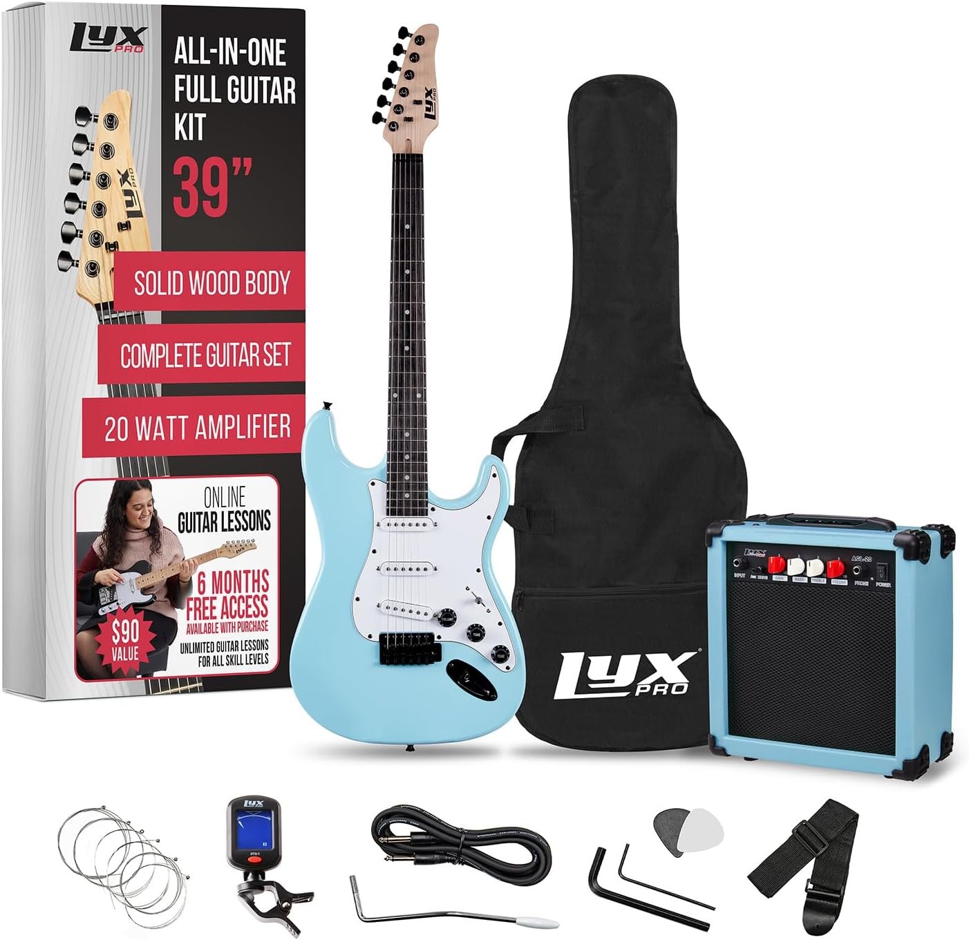 LyxPro 39-inch electric guitar starter kit in Retro Blue