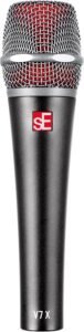 sE Electronics V7 X dynamic instrument microphone with black metal body, silver grille and red inner mesh