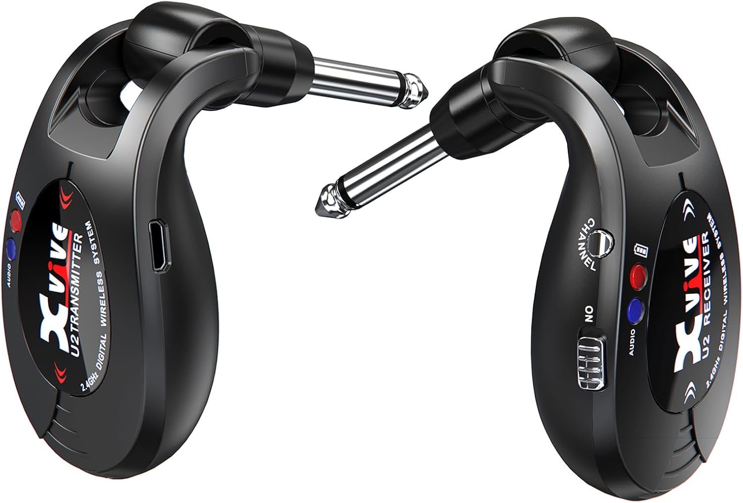 Xvive U2 wireless guitar system in black with transmitter and receiver