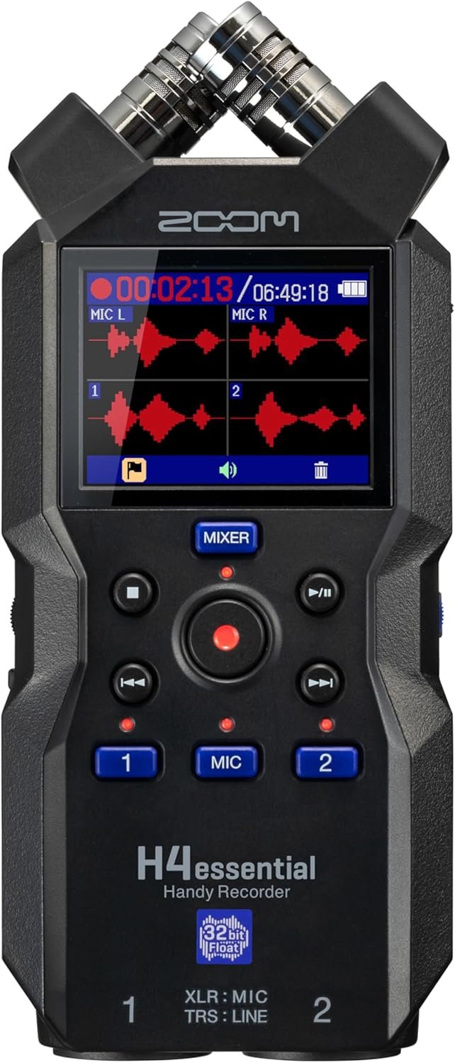 Zoom H4essential portable audio recorder with X/Y stereo microphones and colour display